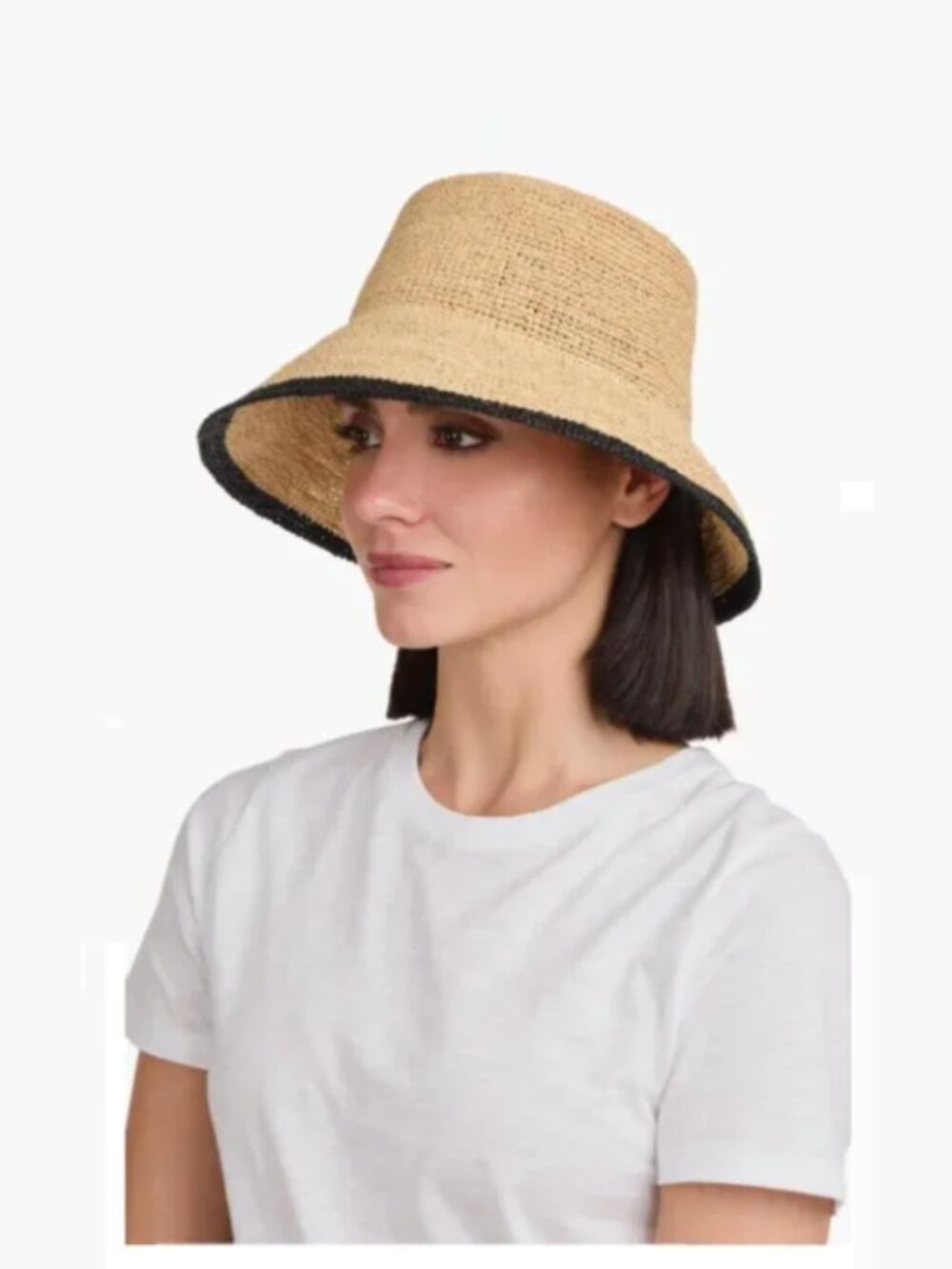 Vince Raffia Stripe Trim Bucket Hat O/S